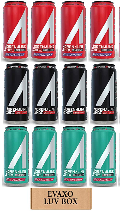 LUV BOX - Variety Adrenaline Shoc Smart Energy Drink 16 oz Cans Pack of 12,Shoc Wave,Watermelon,Fruit Punch,by evaxo - 301158423704