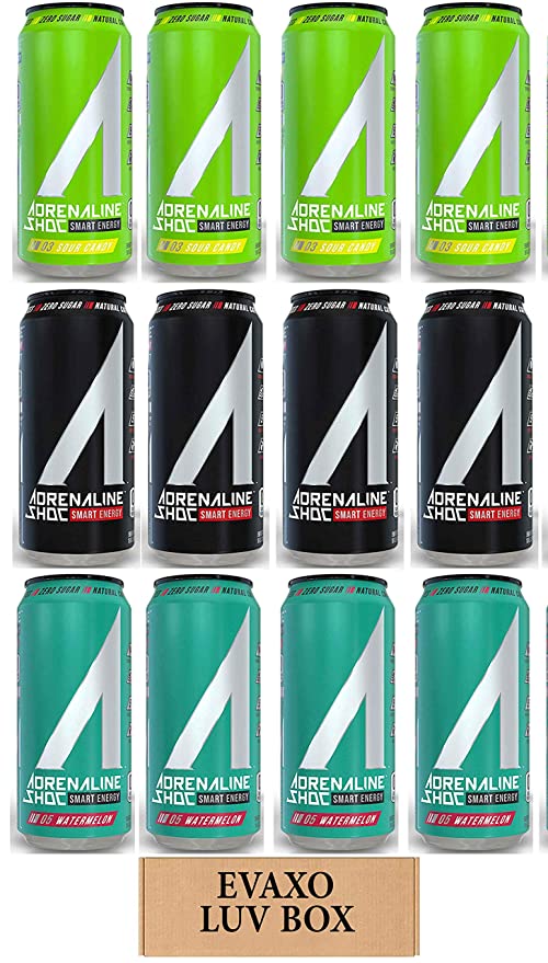  LUV BOX - Variety Adrenaline Shoc Smart Energy Drink 16 oz Cans Pack of 12,Shoc Wave,Watermelon,Sour Candy,by evaxo  - 301158423728
