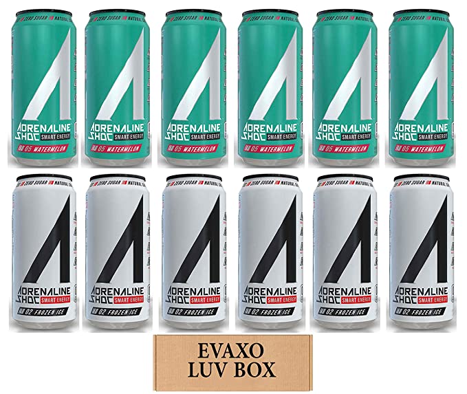 LUV BOX - Variety Adrenaline Shoc Smart Energy Drink 16 oz Cans Pack of 12,Watermelon,Frozen Ice,by evaxo - 301158424169