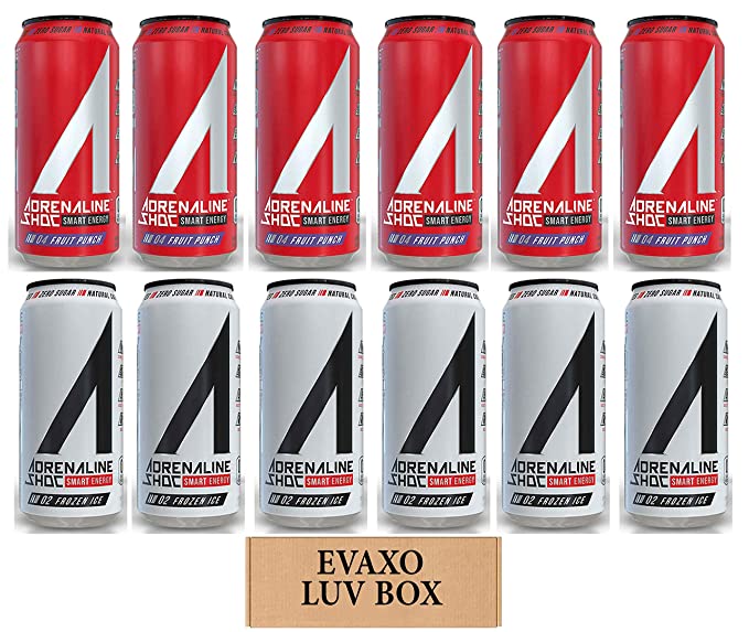 LUV BOX - Variety Adrenaline Shoc Smart Energy Drink 16 oz Cans Pack of 12,Fruit Punch,Frozen Ice,by evaxo - 301158424275