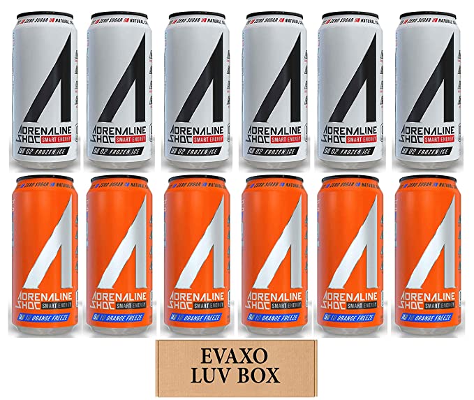 LUV BOX - Variety Adrenaline Shoc Smart Energy Drink 16 oz Cans Pack of 12,Frozen Ice,Orange Freeze,by evaxo - 301158424343