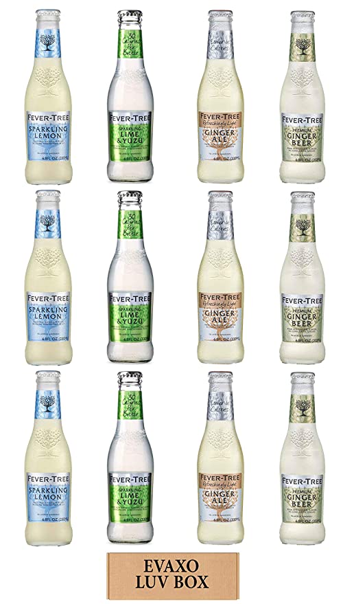  LUV BOX - Variety Fever Tree Drink 6.8 Oz Bottles,Pack of 12,Premium Sparkling Lemon,Sparkling Lime & Yuzu Soda Mixer,Refreshingly Light Ginger Ale,Premium Ginger Beer,by evaxo  - 301158424497