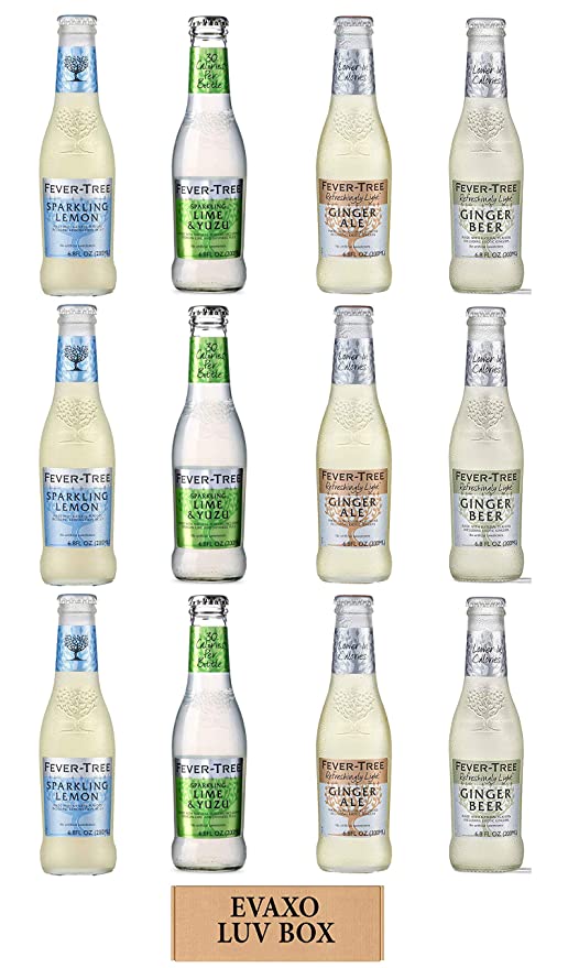  LUV BOX - Variety Fever Tree Drink 6.8 Oz Bottles,Pack of 12,Premium Sparkling Lemon,Sparkling Lime & Yuzu Soda Mixer,Refreshingly Light Ginger Ale,Refreshingly Light Ginger Beer,by evaxo  - 301158424510