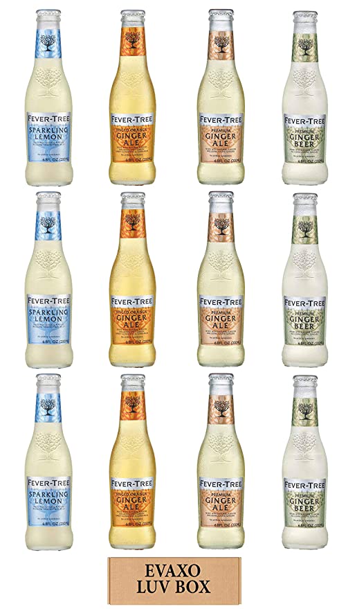  LUV BOX - Variety Fever Tree Drink 6.8 Oz Bottles,Pack of 12,Premium Sparkling Lemon,Spiced Orange Ginger Ale,Premium Ginger Ale,Premium Ginger Beer,by evaxo  - 301158424565