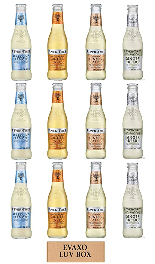  LUV BOX - Variety Fever Tree Drink 6.8 Oz Bottles,Pack of 12,Premium Sparkling Lemon,Spiced Orange Ginger Ale,Premium Ginger Ale,Refreshingly Light Ginger Beer,by evaxo  - 301158424589