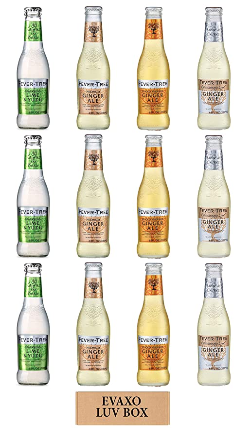  LUV BOX - Variety Fever Tree Drink 6.8 Oz Bottles,Pack of 12,Sparkling Lime & Yuzu Soda Mixer,Refreshingly Light Ginger Ale,Spiced Orange Ginger Ale,Premium Ginger Ale,by evaxo  - 301158424626
