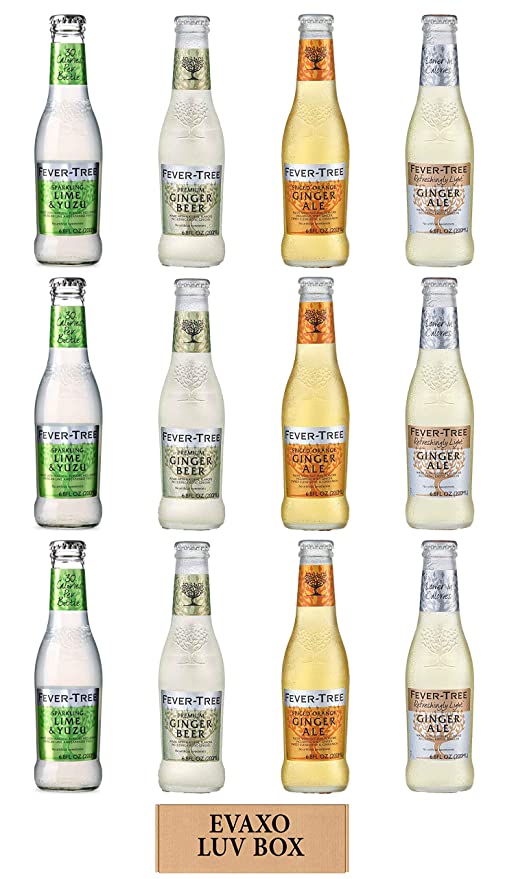  LUV BOX - Variety Fever Tree Drink 6.8 Oz Bottles,Pack of 12,Sparkling Lime & Yuzu Soda Mixer,Refreshingly Light Ginger Ale,Spiced Orange Ginger Ale,Premium Ginger Beer,by evaxo  - 301158424633
