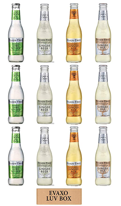  LUV BOX - Variety Fever Tree Drink 6.8 Oz Bottles,Pack of 12,Sparkling Lime & Yuzu Soda Mixer,Refreshingly Light Ginger Ale,Spiced Orange Ginger Ale,Refreshingly Light Ginger Beer,by evaxo  - 301158424657