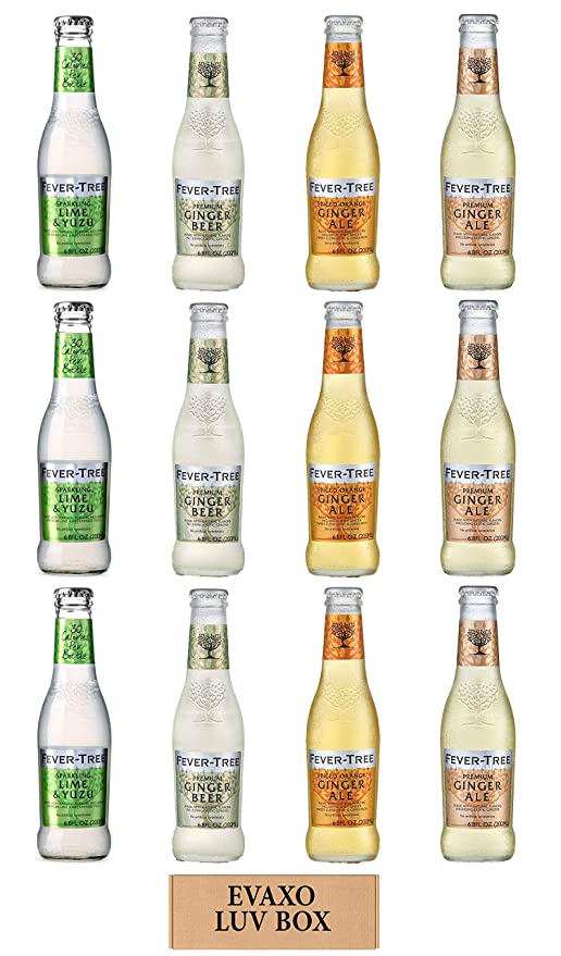  LUV BOX - Variety Fever Tree Drink 6.8 Oz Bottles,Pack of 12,Sparkling Lime & Yuzu Soda Mixer,Spiced Orange Ginger Ale,Premium Ginger Ale,Premium Ginger Beer,by evaxo  - 301158424664