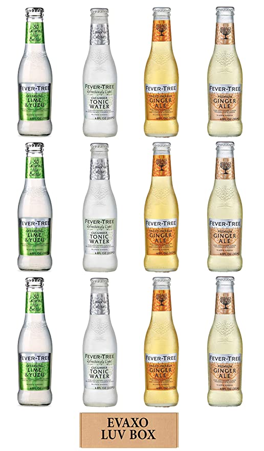 LUV BOX - Variety Fever Tree Drink 6.8 Oz Bottles,Pack of 12,Sparkling Lime & Yuzu Soda Mixer,Spiced Orange Ginger Ale,Premium Ginger Ale,Light Cucumber Tonic Water Glass Bottles,by evaxo  - 301158424671