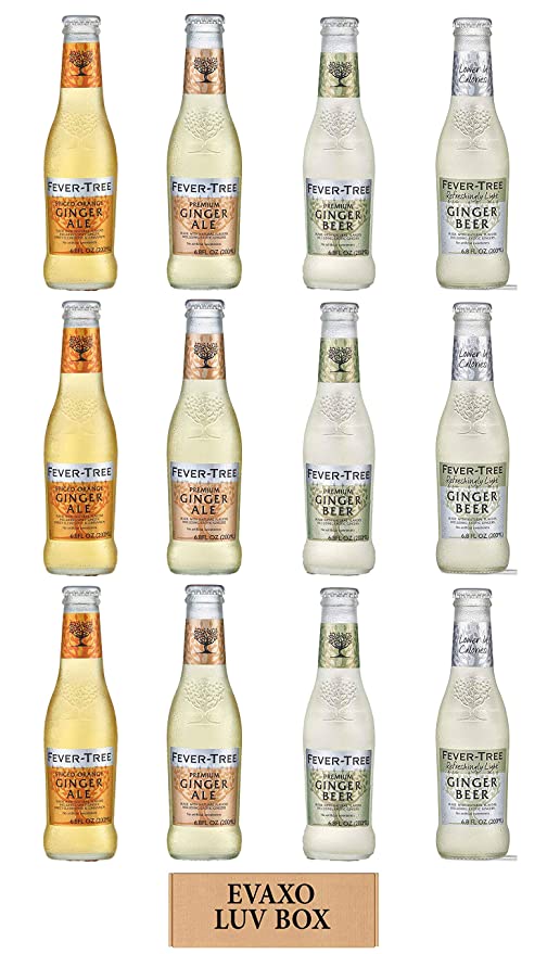 LUV BOX - Variety Fever Tree Drink 6.8 Oz Bottles,Pack of 12,Spiced Orange Ginger Ale,Premium Ginger Ale,Premium Ginger Beer,Refreshingly Light Ginger Beer,by evaxo  - 301158424794