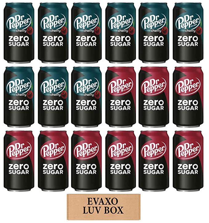  LUV BOX - Variety Zero Sugar Soft Drinks 12 Oz Cans,Pack of 18,Dr Pepper Zero Sugar Cherry,Dr Pepper Zero by evaxo  - 301158424824