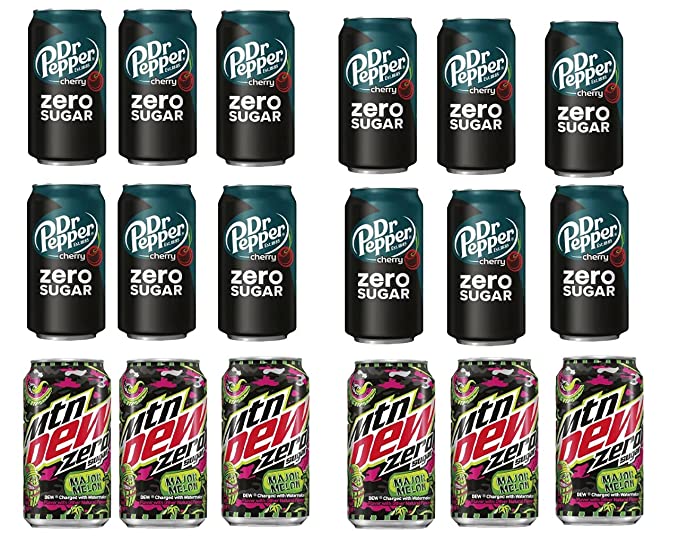  LUV BOX - Variety Zero Sugar Soft Drinks 12 Oz Cans,Pack of 18,Dr Pepper Zero Sugar Cherry, MOUNTAIN Dew Major Melon Zero Sugar by evaxo  - 301158424831