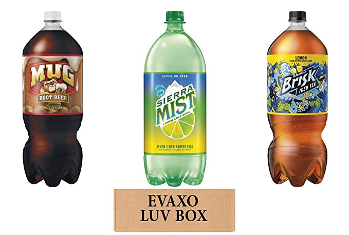LUV BOX - Variety Soft Drinks 2 Litre Bottles,Pack of 3,Mug Root Beer,Brisk Iced Tea Lemon,Sierra Mist Lemon Lime,by evaxo - 301158425524