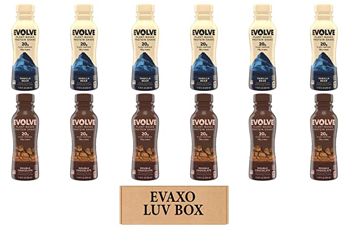  LUV BOX - Variety Protein Shake Drinks 11.16oz Plastic Bottle,Pack of 12,Evolve Protein Shake Vanilla Bean,Evolve Protein Shake Double Chocolate,by evaxo  - 301158425982