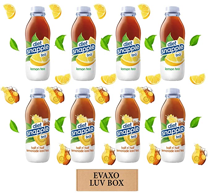 LUV BOX - Variety Snapple diet Flavored tea Drink 16oz Plastic Bottle,Pack of 8,diet lemon tea,diet half n' half lemonade iced tea,by evaxo - 301158426248