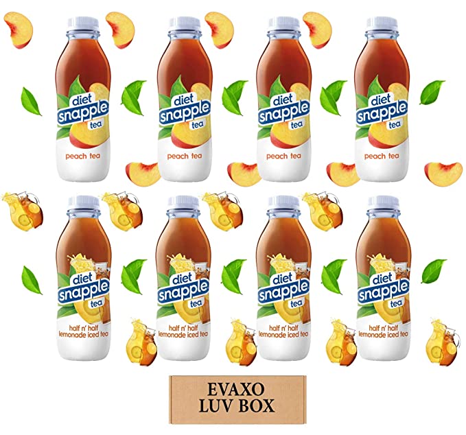  LUV BOX - Variety Snapple diet Flavored tea Drink 16oz Plastic Bottle,Pack of 8,diet peach tea,diet half n' half lemonade iced tea,by evaxo  - 301158426279