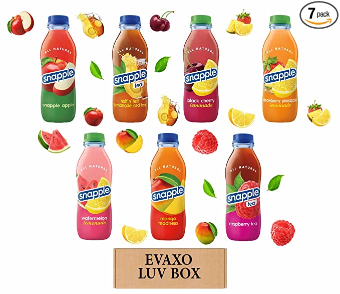 Evaxo - Variety Snapple Juice Drinks 16oz Plastic Bottle,Pack of 7,apple,half n' half lemonade ,black cherry lemonade,strawberry pineapple lemonade,watermelon lemonade,mango madness. by evaxo - 301158426309
