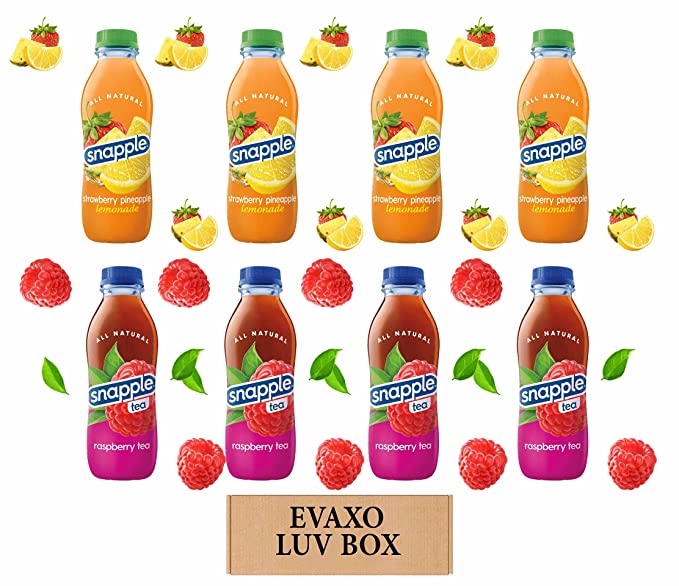 LUV BOX - Variety Snapple Juice Drinks 16oz Plastic Bottle Pack of 8,strawberry pineapple lemonade,raspberry tea,by evaxo - 301158426347