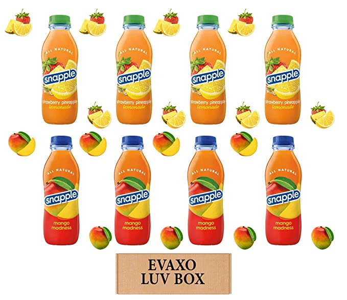 LUV BOX - Variety Snapple Juice Drinks 16oz Plastic Bottle Pack of 8,strawberry pineapple lemonade,mango madness,by evaxo - 301158426354