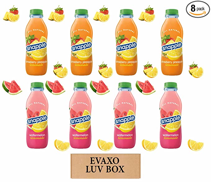  LUV BOX - Variety Snapple Juice Drinks 16oz Plastic Bottle Pack of 8,strawberry pineapple lemonade,watermelon lemonade,by evaxo  - 301158426361