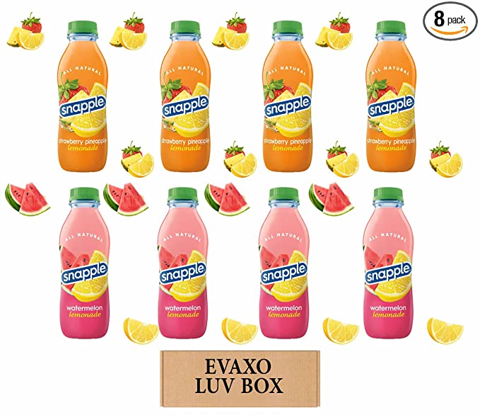 LUV BOX - Variety Snapple Juice Drinks 16oz Plastic Bottle Pack of 8,strawberry pineapple lemonade,watermelon lemonade,by evaxo - 301158426361