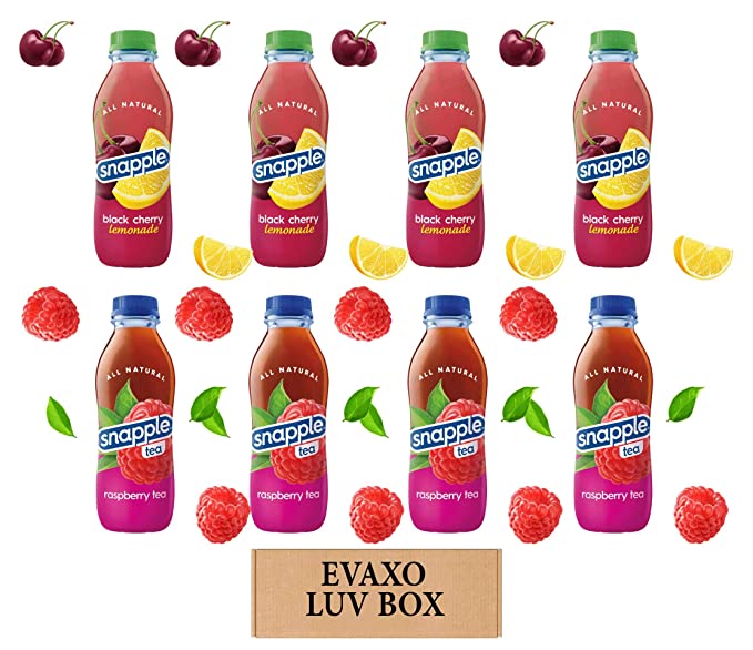  LUV BOX - Variety Snapple Juice Drinks 16oz Plastic Bottle Pack of 8,black cherry lemonade,raspberry tea,by evaxo  - 301158426378