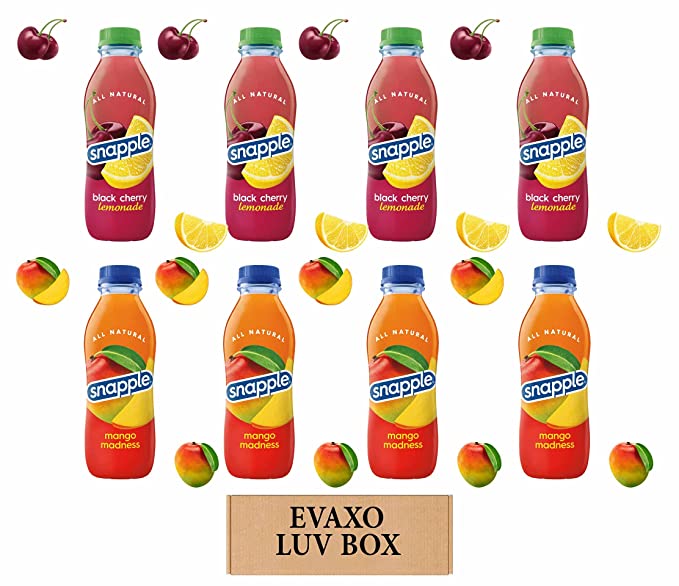 LUV BOX - Variety Snapple Juice Drinks 16oz Plastic Bottle Pack of 8,black cherry lemonade,mango madness,by evaxo - 301158426385