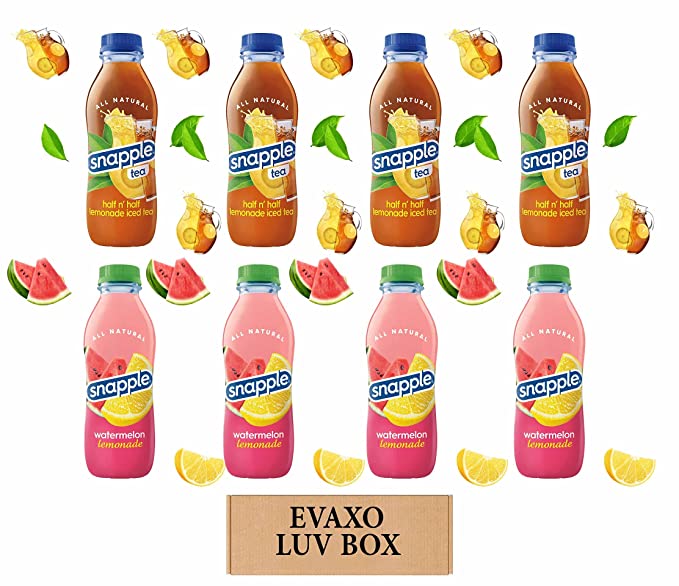  LUV BOX - Variety Snapple Juice Drinks 16oz Plastic Bottle Pack of 8,half n' half lemonade iced tea,watermelon lemonade,by evaxo  - 301158426439