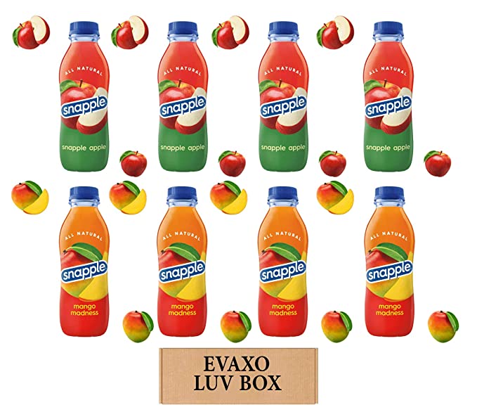  LUV BOX - Variety Snapple Juice Drinks 16oz Plastic Bottle Pack of 8,apple,mango madness,by evaxo  - 301158426477