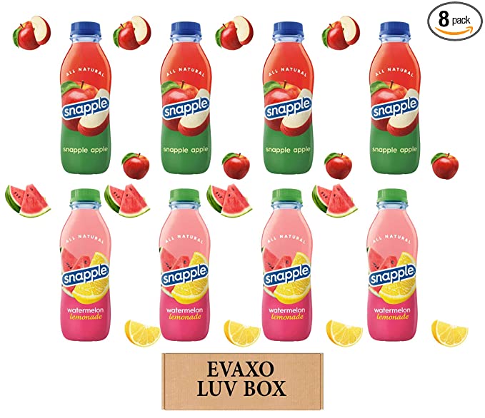  LUV BOX - Variety Snapple Juice Drinks 16oz Plastic Bottle Pack of 8,apple,watermelon lemonade,by evaxo  - 301158426484