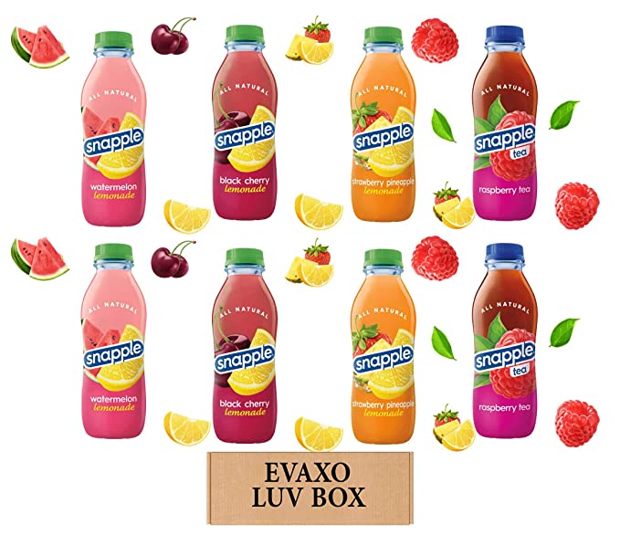  LUV BOX - Variety Snapple Juice Drinks 16oz Plastic Bottle Pack of 8,black cherry lemonade,strawberry pineapple lemonade,watermelon lemonade,raspberry tea,by evaxo  - 301158426538
