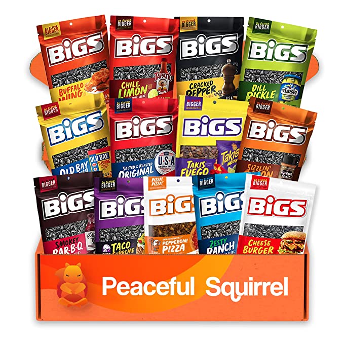  Peaceful Squirrel Variety, BIGS Sunflower Seeds Variety Pack Sampler of 13 Flavors, Keto Friendly, On-The-Go Snack, 5.35 Oz Each  - 301651030324
