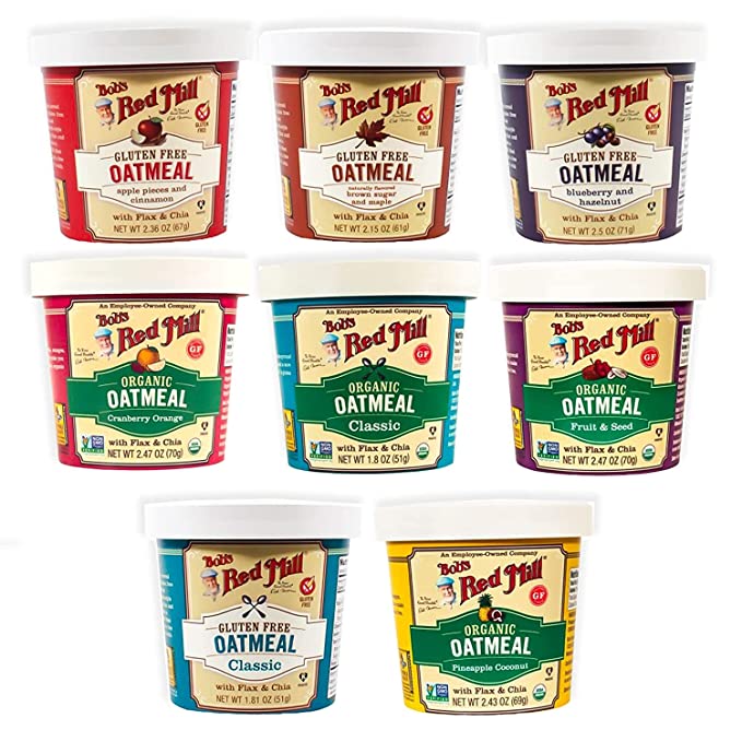 Bob's Red Mill Oatmeal Cups, Variety of 8 Flavors, Gluten Free, Non-GMO, 1.8 - 2.4 Ounce - 301651030775