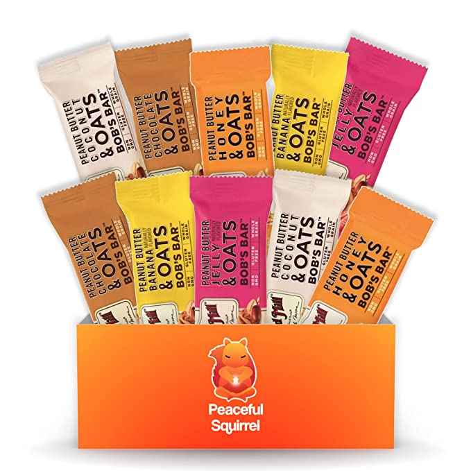 Peaceful Squirrel Variety, Bob's Red Mill Peanut Butter Oat Bars, Variety of 10 Bars, 5 Flavors, Gluten Free, Non-GMO, 1.76 OZ Each - 301651030782