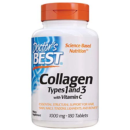 Doctor's Best Collagen Types 1 and 3 with Peptan, Non-GMO, Gluten Free, Soy Free, Supports Hair, Skin, Nails, Tendons and Bones, 1000 mg, 180 Tablets - 301653927158