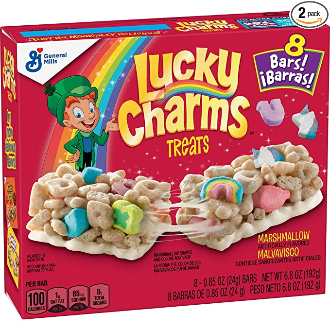  Lucky Charms Marshmallow Treats, 8 Cereal Bars, 6.8 oz Box, Set of 2 - 304061209311