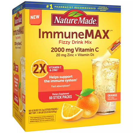Nature Made ImmuneMAX Fizzy Drink Mix with Vitamin C Vitamin D and Zinc Supplement for Immune Support (60 ct.) - 304662217036