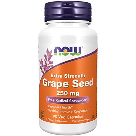 NOW Supplements, Grape Seed (a Highly Concentrated Extract with a Minimum of 90% Polyphenols) Extra Strength 250 mg, 90 Veg Capsules - 305251216324