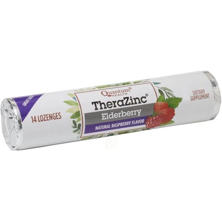 (48 Pack) Quantum Health TheraZinc Elderberry Raspberry Lozenges Roll, Immune Support in Tasty USDA Organic Drops, 14 Count - 306032316998