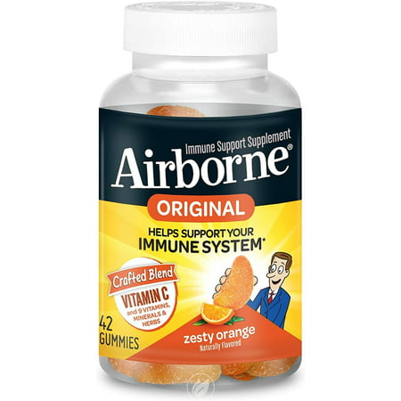(2 Pack) Airborne Zesty Orange Flavored Gummies 42 count - 750mg of Vitamin C and Minerals & Herbs Immune Support (Packaging May Vary) - 306032330970