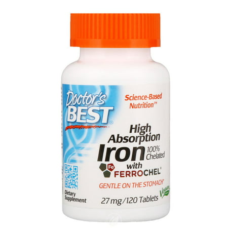 (2 Pack) Doctor s Best High Absorption Iron with Ferrochel Gentle on The Stomach Immune Health Blood Health 27 mg - 306032350817