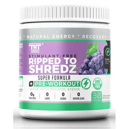 Ripped to Shredz Pre Workout Powder for Men & Women. Quality Energy Drink Sweetened with Organic Stevia that improves Energy, Focus and Performance (CAFFEINE FREE) - 309786198278