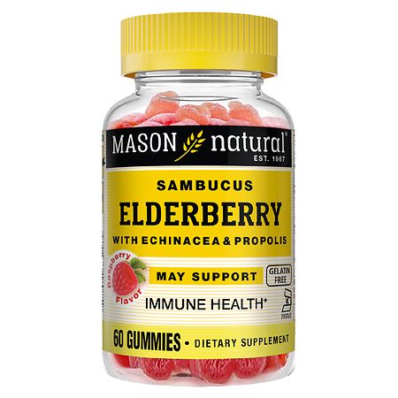 Mason Natural Sambucus Elderberry Gummies with Echinacea & Propolis - Antioxidant Immune System Support Supplement with Vitamin C 60 Gummies - 311845180759