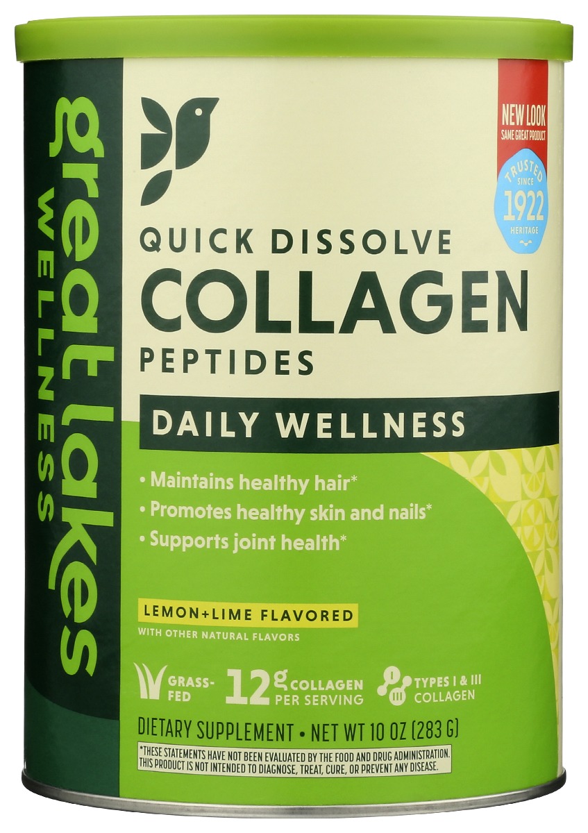 Great Lakes Wellness Collagen Peptides Powder Supplement for Skin Hair Nail Joints - Lemon Lime Flavored - Quick Dissolve Hydrolyzed, Non-GMO, Gluten-Free, No Preservatives, Halal - 10 oz Canister (B084R8Q311) - 322654002590