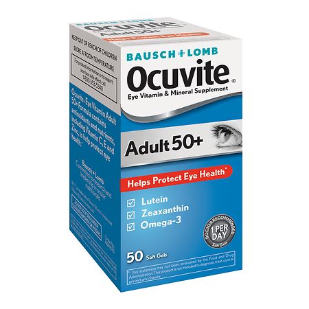 Ocuvite Eye Vitamin & Mineral Supplement, Contains Zinc, Vitamins C, E, Omega 3, Lutein, & Zeaxanthin, Bausch & Lomb Ocuvite Adult 50+ Eye Vitamin & Mineral Softgels, 50 Count (B000FEPUEW) - 324208465301