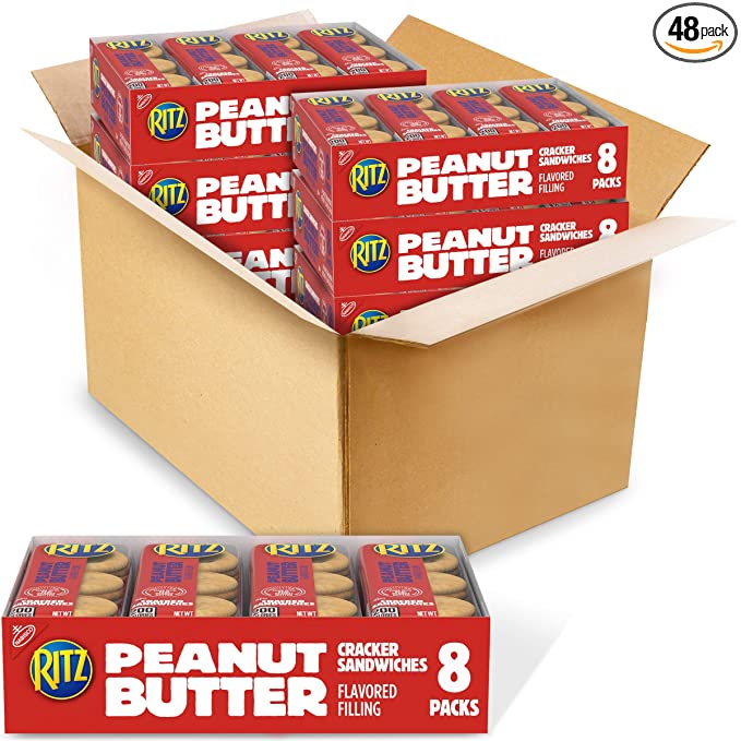  RITZ Peanut Butter Sandwich Crackers, School Lunch Box Snacks, 48 Snack Packs (6 Boxes) - 741031713742
