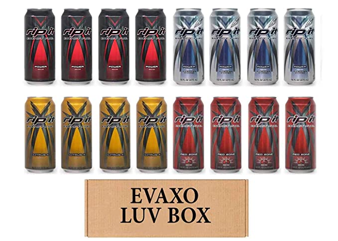  LUV BOX- Variety Rip It Energy Fuel Drinks 16 oz. pack of 16 , RIP IT Power , RIP IT Power Sugar Free , RIP IT Power Sugar Free , RIP IT Red Zone. by evaxo  - 343528900071