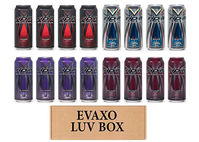  LUV BOX- Variety Rip It Energy Fuel Drinks 16 oz. pack of 16 , RIP IT Power , RIP IT F-Bomb Sugar Free , RIP IT G-Force , RIP IT A'tomic Pom. by evaxo  - 343528900613