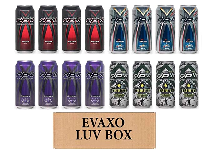  LUV BOX- Variety Rip It Energy Fuel Drinks 16 oz. pack of 16 , RIP IT Power , RIP IT F-Bomb , RIP IT G-Force , RIP IT Tribute . by evaxo  - 343528900668